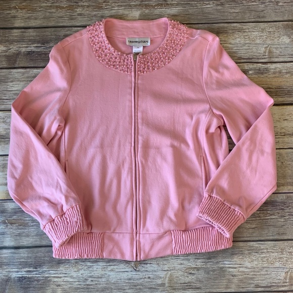 Bloomingdale’s petite medium pink zip up sweater - Picture 4 of 7